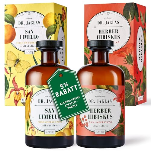 Dr. Jaglas San Limello & Herber Hibiskus alkoholfrei - 2x 500 ml Geschenkset Limoncello & herb bitter Aperitif ohne Alkohol - vegan & glutenfrei