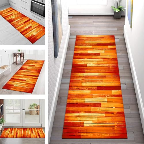 Teppich Läufer Lang Küche Flur Wohnraum Teppichläufer Rutschfest Waschbar Küchenläufer Teppichmatten Orange Gelb Rot 60X150CM Meterware Läufer Flurteppich Wohnzimmer Schlafzimmer Küchenteppich