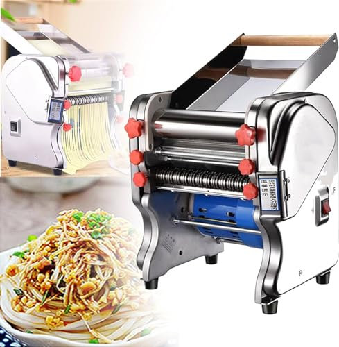 Qiang Macchina Pasta Fresca Automatica Sfogliatrice Elettrica Crea Lasagne,Tagliolini,Fettuccine,Spaghetti con 2 Lame,0.3-20mm Gradi di Spessore Regolabili,per Casa E Ristorante,FKM-160