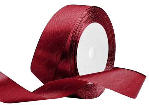 Vinröd satinband, 25 mm x 22 meter solid tygband för presentförpackning, blombukett, hantverk och bröllopsfest dekoration