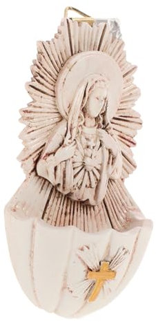 Warmhm Resin Holy Water Font Wall Hanging Home Decor Catholic Basin for Family Entrance or Church Suitable for Flowers or Decorative Items 6.5x4x12CM