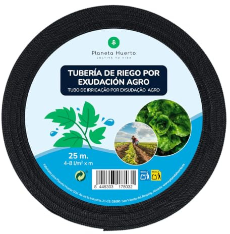 PLANETA HUERTO | Tubería de Riego por Exudación Agro 25 m | Manguera Exudante para Huerto y Cultivos | Ahorro de hasta 30% de Agua | Caudal 4-8 l/m² x m | Reutilizable y Fácil de Instalar
