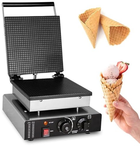 ZbOLi Commercial Crispy Ice Cream Cone Machine, 1750W Electric Waffle Cone Maker with Temperature Control & Time Adjustable, Stainless Steel Egg Roll Machine, for House and Commercial Use
