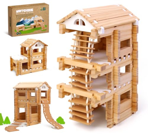 Jovi-mindly 96 bloques de madera de juguetes de madera con bolsa de almacenamiento, juguetes de aprendizaje preescolar, bloques de madera, juguetes de construcción para niños de 4 a 8 años, juego de
