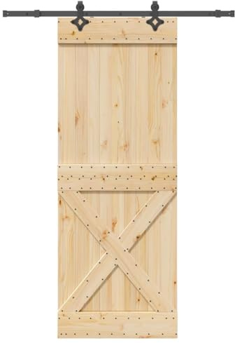 vidaXL Schiebetür mit Beschlag 85x210 cm Massivholz Kiefer, Innentür, Holzschiebetür, Scheunentür, Innenschiebetür, Holz Schiebetür, Innenscheunentür