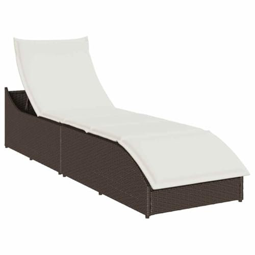 vidaXL Klappliege mit Auflage und Stauraum Braun Poly-Rattan, Sonnenbett, Liege, Outdoor Chaiselongue, Gartenliege, Outdoor-Liege, Garten Chaiselongue