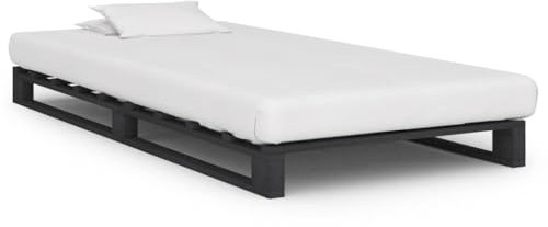 Myheimly Kiefernholz Massiv Palettenbett Palettenmöbel Massivholzbett Bett Holzbett Futonbett Bettgestell Bettrahmen Doppelbett Grau,100 x 200 cm
