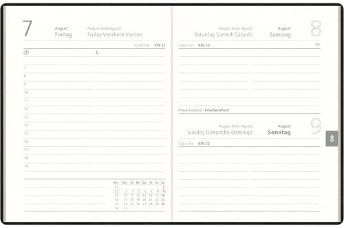 Zettler Taschenkalender Blauer Engel 1T/1S farblich sortiert (anthrazit, weinrot, türkis) 2026 – Timer 10 × 14 cm, 1 Tag pro Seite, Recyclingpapier, nachhaltig zertifiziert