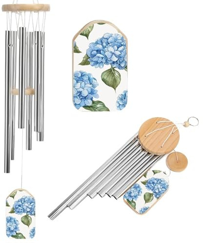 Campane a vento con motivo ortensia blu, campane a vento commemorative, da appendere, con 6 tubi in alluminio, per giardino, patio e casa, regali di simpatia