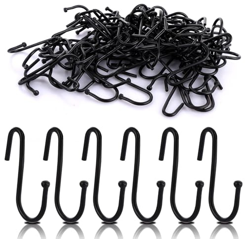 ASelected 100 Stück S Haken Zum Einhängen Schwarz, 6 cm kleine S Haken Edelstahl Hängehaken Schwarz Mini Aufhängehaken Metall Haken für DIY Handwerk Hängenden Schlüsselanhänger