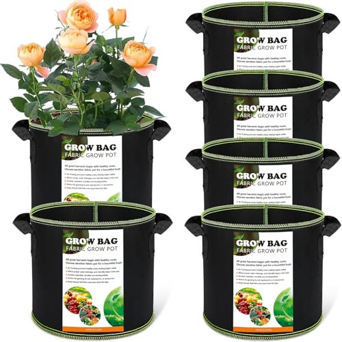 Sacchi per coltivazione, sacchetti per coltivazione migliorati con manici, robusti vasi in tessuto non tessuto, ispessito, vasi per piante, peperoncino, carote, cavoli (confezione da 6 pezzi)