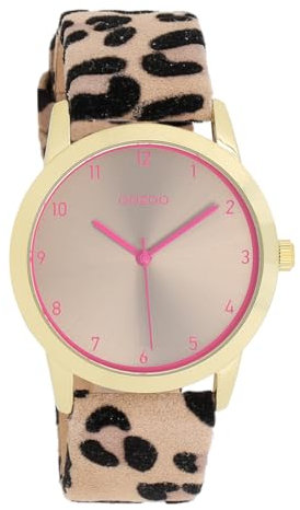 Oozoo Timepieces Unisex Uhr in Leopard/Taupe/Pink - Armbanduhr Unisex mit Lederarmband | Hochwertige Uhr - Edle Analog Unisexuhr in rund C11374
