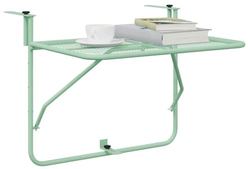 vidaXL Table Suspendue de Balcon Vert Menthe 60 x 39 x 65 cm Acier, Table de Jardin et Balcon, Moderne, Robuste, Pliable, Suspendue, Gain de Place, Meuble Multifonction extérieur