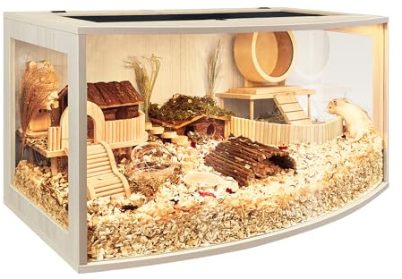 Prolee Hamsterkäfig, kaufestes Holz, Hamstergehege, offene Oberseite mit gebogenem Design, wasserdichter Kleintierkäfig mit Acrylplatten für Rennmäuse, Hamster-Habitat (61 cm)