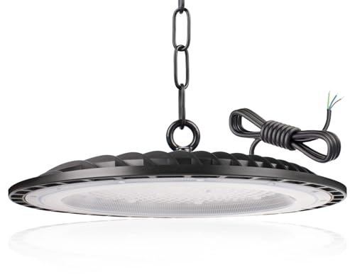 JINABLOSSY 200W UFO Projecteur LED Industriel, 20000LM High Bay Eclairage UFO Lampe Atelier 6500K, IP65 Étanche Éclairage de Plafond LED pour Sous-sol Usine Entrepôt Atelier Garage