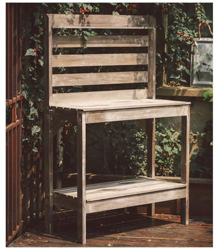 61IN Potting Bench Outdoor Weatherproof Garden Work Benches Potting Table for Outside Gardening Table All Weather Use - Brown