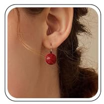 Aneneiceera Vintage Rote Perle Baumeln Ohrringe Rote Perle Ohrring Runden Burgunder Stein Tropfen Ohrring Geometrische Burgunder Kugel Ohrringe Schmuck Für Frauen