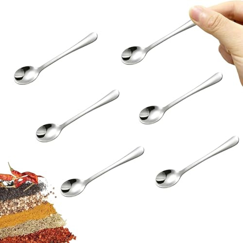 LunarCharm Lot de 6 petites cuillères en acier inoxydable pour bocaux à épices, taille mini, jolies petites cuillères à épices en acier inoxydable pour épices, sel, sucre, petites pelles amusantes,