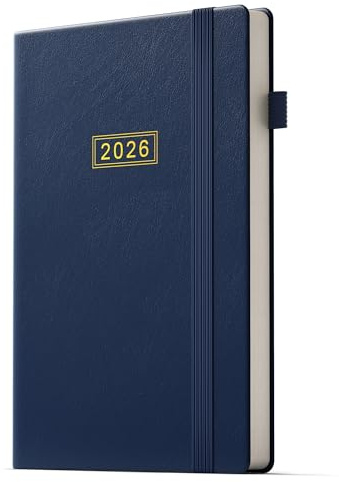DeDe Bee kalender 2026 veckoplanerare, möteskalender, A5-bunden upplaga, dagbok, flerspråkig, 1 vecka 2 sidor, januari 2026 – december 2026 (blå)