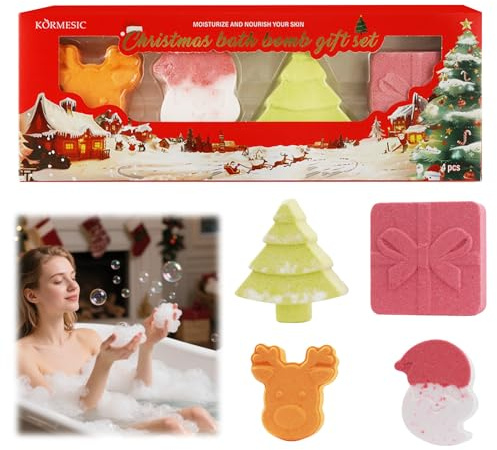 Badebomben Geschenkset,Weihnachten Badebomben,4 Stück Badekugeln,Badekugeln Weihnachtsbaum,Geschenke für Frauen Mama Freundin,Weihnachtsgeschenke,Geburtstagsgeschenk