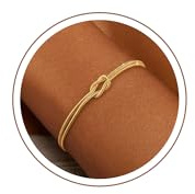SLOONG 2-5 Stück Armband Damen, Armband Set für Damen Mädchen Schmuck | Vergoldet/Versilber Perlenarmband Twist Schlange Armbänder Wasserfest Büroklammer Armreif Verstellbare Knoten Armband Set