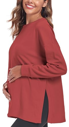 Ecavus Damen Umstandsshirt Langarm Loose Fit umstandstop Umstandskleidung Herbst&Winter