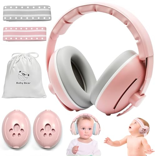 Paraorecchie 2 in 1 per neonati 0-3 3-6 6-12 12-18 mesi Età 2 3 4 bambini bambini per aereo volo cancellazione del rumore cuffie per bambini paraorecchie per rumore aereo viaggio essenziale, rosa