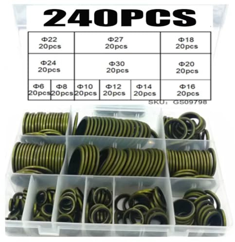 Fangxuee 240 Juntas de Tapón de Drenaje de Aceite de Goma y Metal con Arandelas Adheridas, Compatibles con Anillos de Sellado de Arandelas Combinadas M6, M8, M10, M14 y M16.
