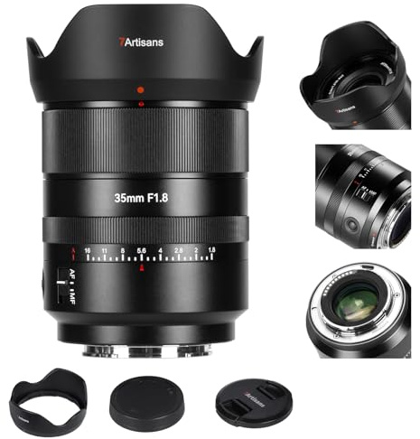 7artisans AF 35mm F1.8 - Lente de cámara de formato completo compatible con Sony E-Mount, gran apertura, Prime, STM Facial / Ojo, enfoque automático para Sony E A7R5 R4 R3 M4 M3 Alpha Zv-e10 A5000