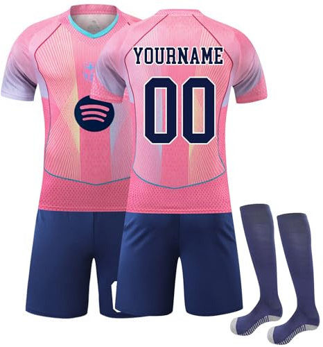 Genérico Barcelona Camiseta Fútbol Personalizadas Nombre y Número para Hombres y Niño, equipación Fútbol Deportivo Entrenamiento con Conjunto Top Pantalón Corto y Calcetines Regalo de Fútbol