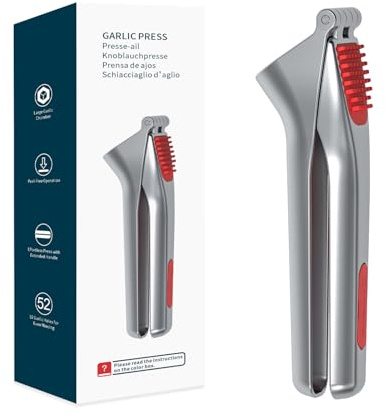 KITCHENDAO Heavy-Duty Garlic Press with Built-in Scraper & Cleaning Pusher, No Peeling Garlic Crusher with Large Chamber, Zinc Alloy Garlic Mincer, Dishwasher Safe