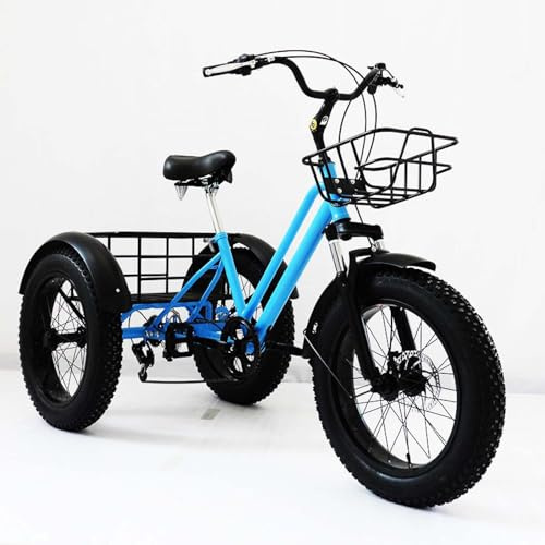 BoluDukNN 20-Zoll-7-Gang-Fat-Reifen-Pedal-Dreirad, Dreirad Für Erwachsene/Senioren, Mit Korb Und 200 Kg Tragkraft, Einkaufen/Sport/Freizeit Blue