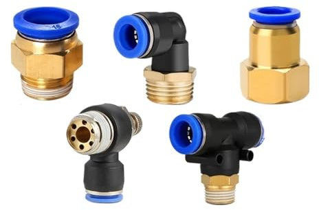 Raccord d'air pneumatique PC/PCF/SL/PB/PL 4 mm, 6 mm, 8 mm, 10 mm, 12 mm, Filetage M5 3/4, 1 raccord rapide de tuyau à 2 voies (OD8 mm-3I8, PCF (5 pièces))