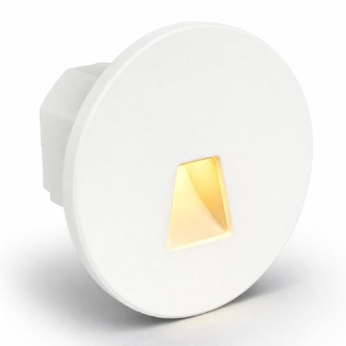 Maxkomfort LED Treppenbeleuchtung 230V Modular – 3CCT Lichtfarbe Einstellbar, Magnet-Montage für 60/68mm Schalterdosen, Wandeinbauleuchte Treppe Stufenlicht Innen, 1,5W, Weiß, Rund - Trapez, MOD6