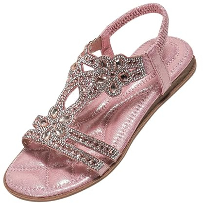 Generico Kvinnor Lätta Sommarplatta Sandaler Flip Flops Casual Toe Ortopediska Skor Strass Sandaler Strandsandaler Mode Bekväma Andningsaktiva Tofflor Elegant Halkfri Strand, Rosenröd, 43 EU