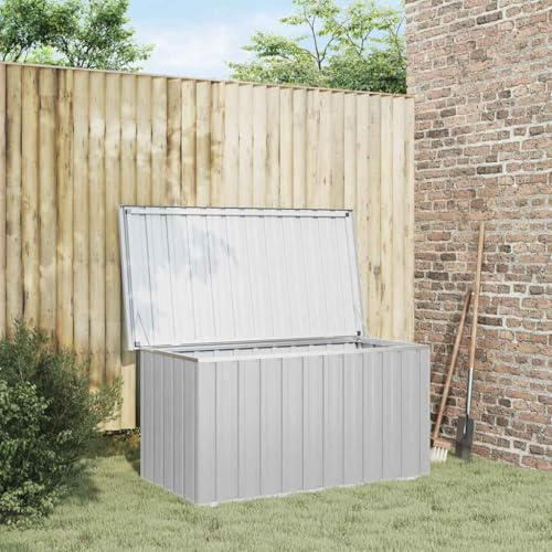 Brokky Gartenbox wasserdicht Metall Auflagenbox Gartentruhe Outdoor Kissenbox wetterfest Aufbewahrungsbox Werkzeugkasten für Garten Balkon-Grau-129 x 67 x 65 cm