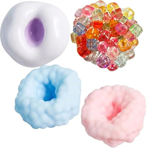 4 Stück 6 cm Squishy Ball, Fluffy Slime Knautschball, Reisebegleiter und Dekoration, Squishies in Taro Mochi, Buntes EIS, Blaubeer Mochi und Erdbeer Mochi