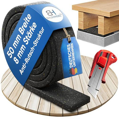 BH BAUHANDEL24 Terrassenpads Rolle Bautenschutzmatte 10 m x 50 mm x 8 mm | Gummigranulatmatte als Gummimatte für den Außenbereich – zuschneidbare Meterware für die Terrassen Unterkonstruktion