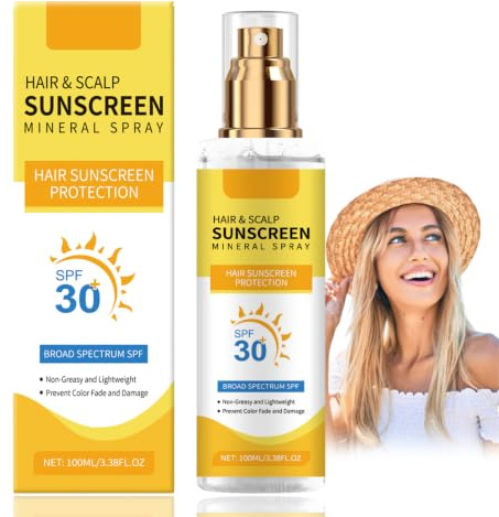 Scalp & Hair Sun Protection Spray SPF 30+, Hair Scalp Sunscreen Spray for Hair & Sca/lp, Sca/Lp Sunscreen Broad Spectrum UV Defence, Lightweight Non-greasy Formula for Outdoor Activities, 100ml