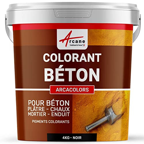 ARCANE INDUSTRIES Pigments, colorants pour béton, Ciment, Enduit, mortier, Dalle, Chaux, plâtre, oxydede Fer, Chrome, Titane : Arcacolors - 4 kg Noir