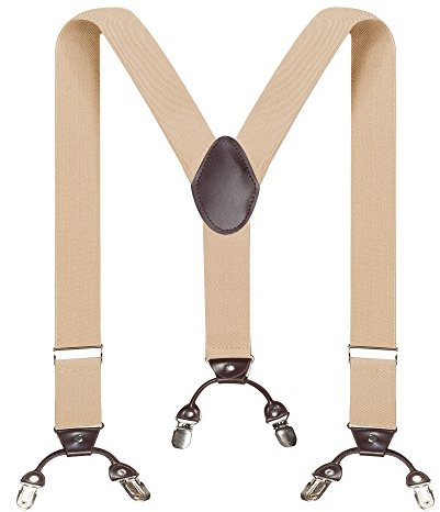 Beauty7 Bretelles Vintage Elastique pour Hommes et Femmes Une Taille Convient Tous Les Clips Pinces Forts Style Y Diverses Couleurs,1m40 - 1m85,Beige