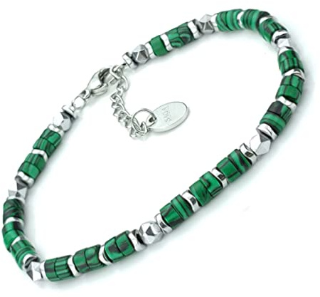 SAGA GIOIELLI® Bracciale Uomo Rondelle Pietre Dure Acciaio (GIADA VERDE)