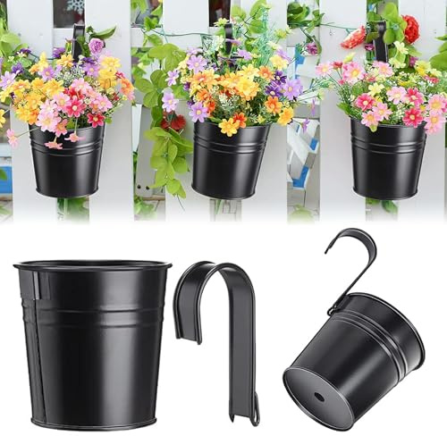 WAIZHIUA 10-pieces Hanging Metal Pots - Vintage Planters with Detachable Hooks for Garden, Balcony, Fence & Patio - Outdoor/Indoor Wall Decor, Includes Drainage Holes