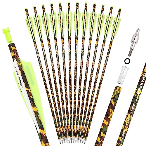 HNZMDY Pernos de Ballesta 16 17 18 20 22 Pulgadas Flechas de Ballesta con Culatines de Luna y Puntas Extraíbles Flechas de Carbono Flechas de Caza (22, Amarillo)