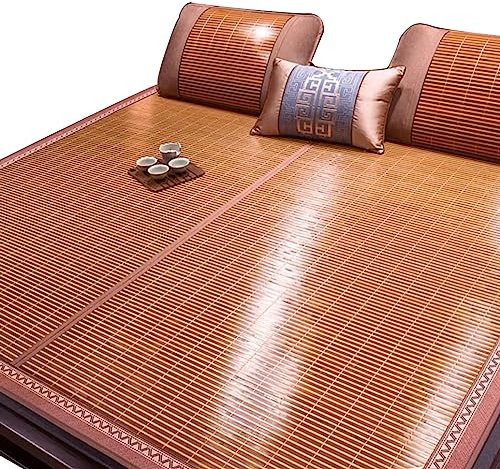 ZHOUXIAO Summer Sleeping Mat Bamboo Cooling Mattress Topper Pad,Straw Mat Summer Sleeping Mats Bed-mat Folding Double-Sided Use Bedroom Cooling for Single Double Bed 1.8 * 2M/70 * 78in