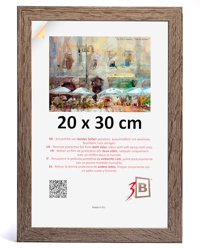 3-B Cornice portafoto HIT – marrone scuro (noce con venature ottiche del legno) – 20 x 30 cm – Cornice in legno, cornice per foto, cornice con vetro acrilico