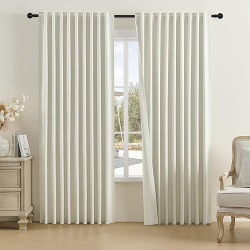 DUALIFE Blackout Linen Curtain Panels-Back Tab Loop Pocket Pinch Pleated Blackout Drapes for Large Windows Patio Sliding Door Curtains for Bedroom 72 Inch Wide by 96 Inch Long,Ivory Natural Color