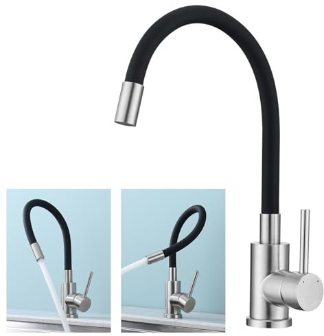 BONADE Wasserhahn Küche Schwarz, Küchenarmatur Schwarz mit Flexibler Auslauf, 360° drehbare Armatur Küche, Spültischarmatur Küche aus Edelstahl Gebürstet und Sicherer Silikonschlauch, Mischbatterie