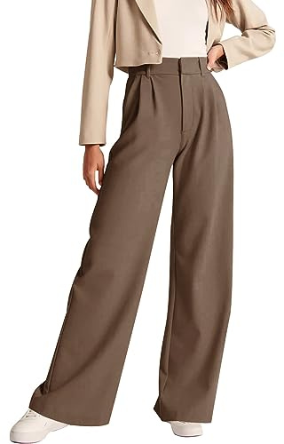 NIMIN High Waisted Pants for Women Loose Vintage Business Casual Pants Wide Leg Trousers Dressy Pants Fall Clothes Tawny X-Small