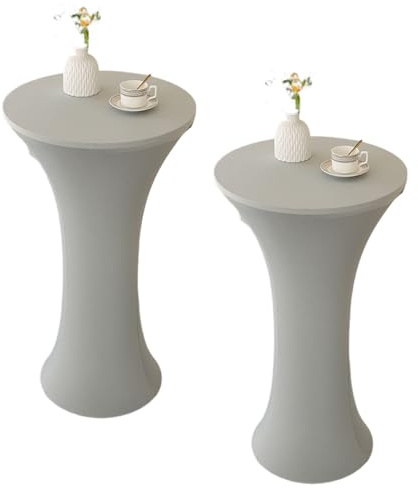 FANSU Cocktail Stretch Tischdecken, Cocktail Party Tischdecke 2er Set Elegant Stretch Stehtisch Husse für Bistrotisch, Rund Stehtischhusse für Dekoration Hochzeit Bar (Hellgrau,80x110cm)